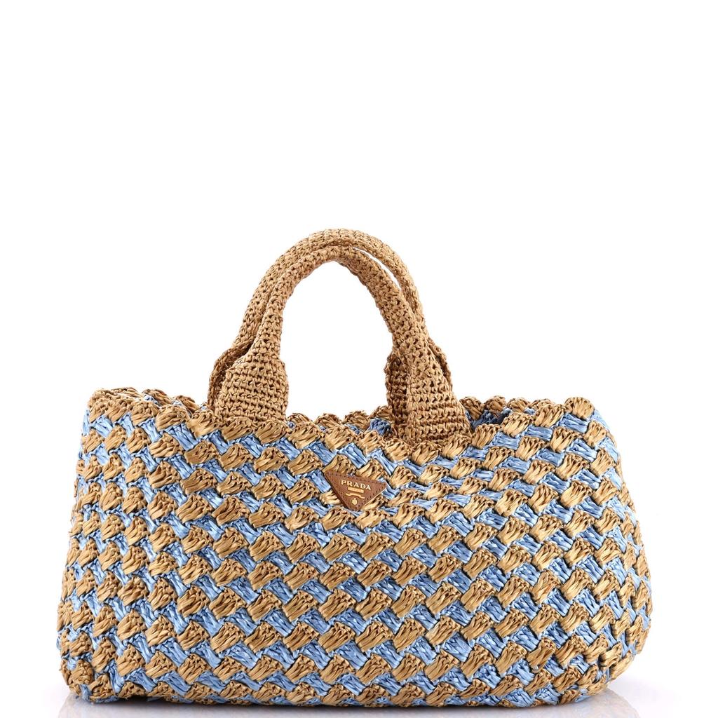 Prada Canapa Tote Raffia Crochet Small