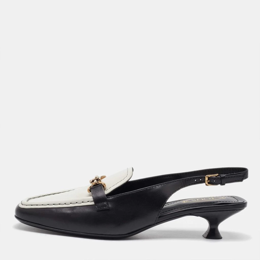 Tod's Tod's White/Black Leather Slingback Loafers Size 38 1