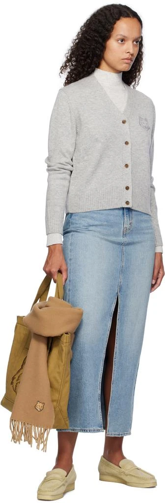 Maison Kitsune Gray Bold Fox Head Embroidered Cropped Cardigan 4