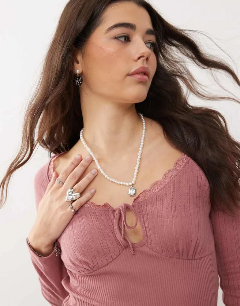 Miss Selfridge Miss Selfridge tie front detail long sleeve top in blush 4