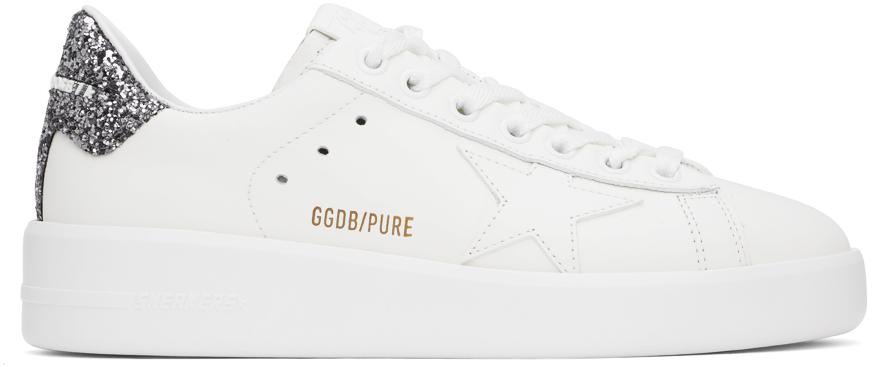 Golden Goose White & Gunmetal Purestar Sneakers