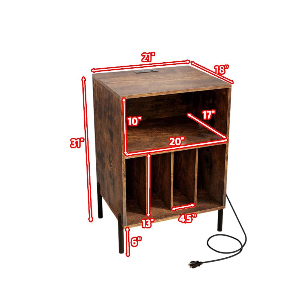 Hivvago Turntable Stand with Vinyl Record Storage and Built-in Charging Ports 3