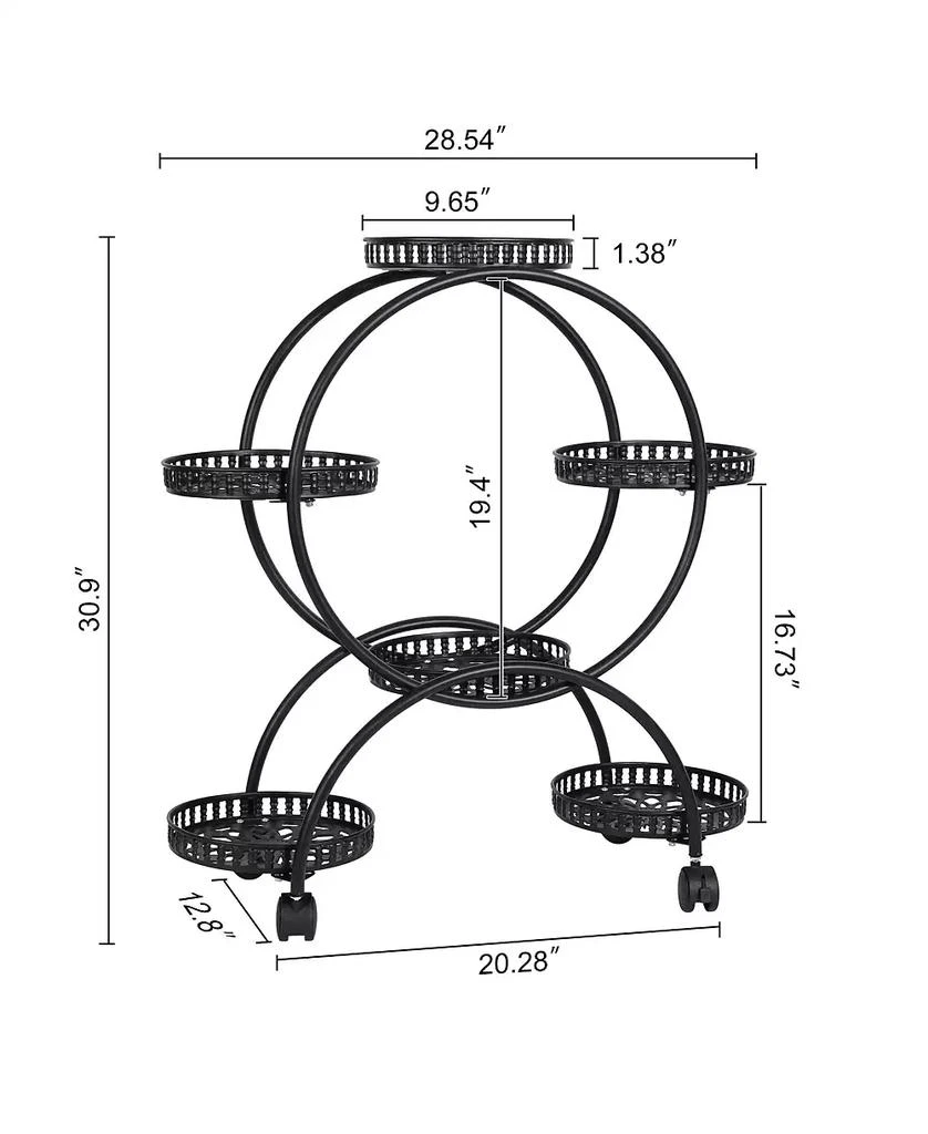 UNHO Metal 6 Pot Plant Stand Decorative Flower Pot Holder with Wheels For Indoor Outdoor 3