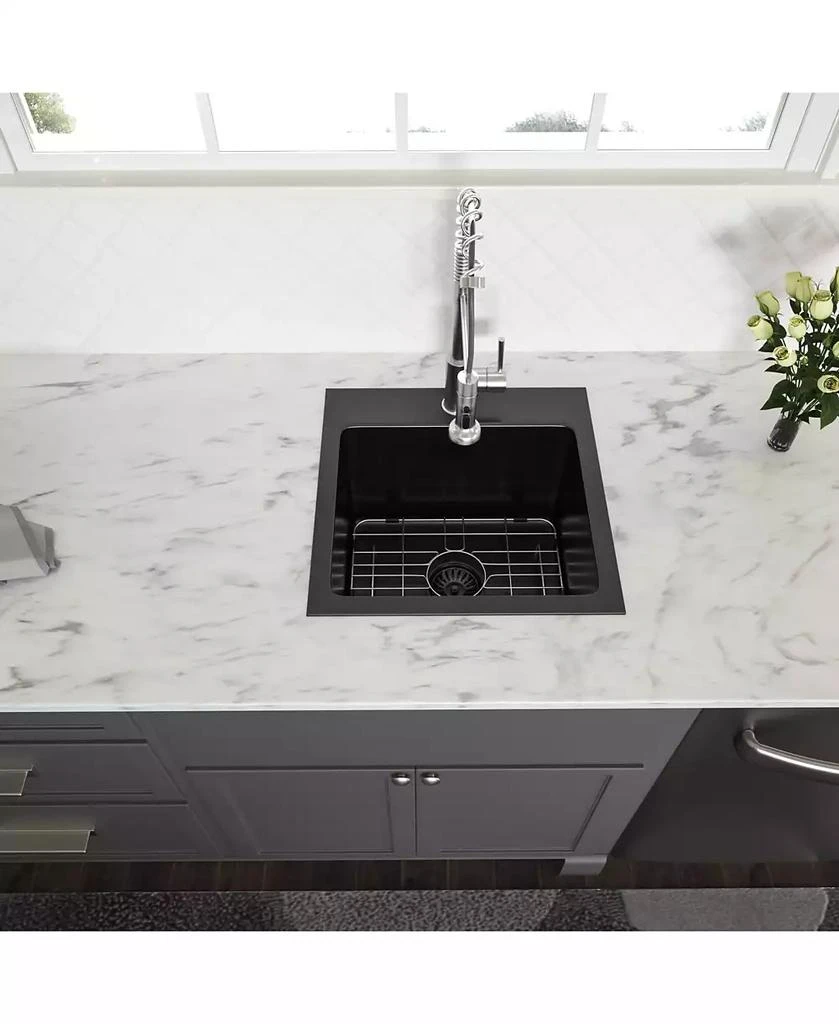 Flynama 15x15x9inch Gunmetal Black Kitchen Sink Drop In Stainless Steel 16 Gauge Deep Single Bowl 2