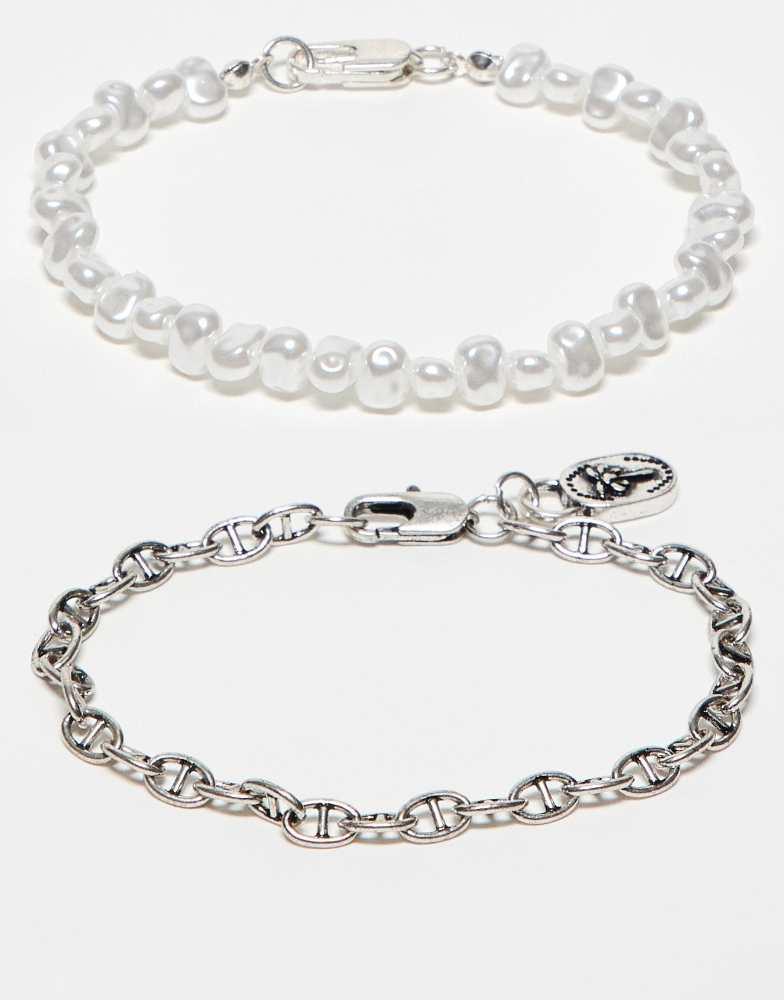 CLASSICS 77 Classics 77 pack of two pearl and chain bracelets in silver
