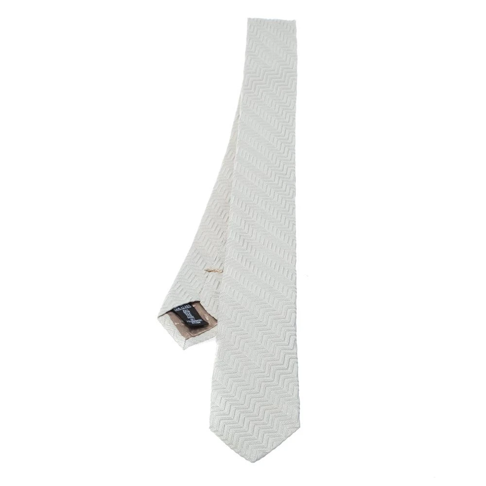 Emporio Armani Ivory Silk Zig Zag Embossed Skinny Tie 1