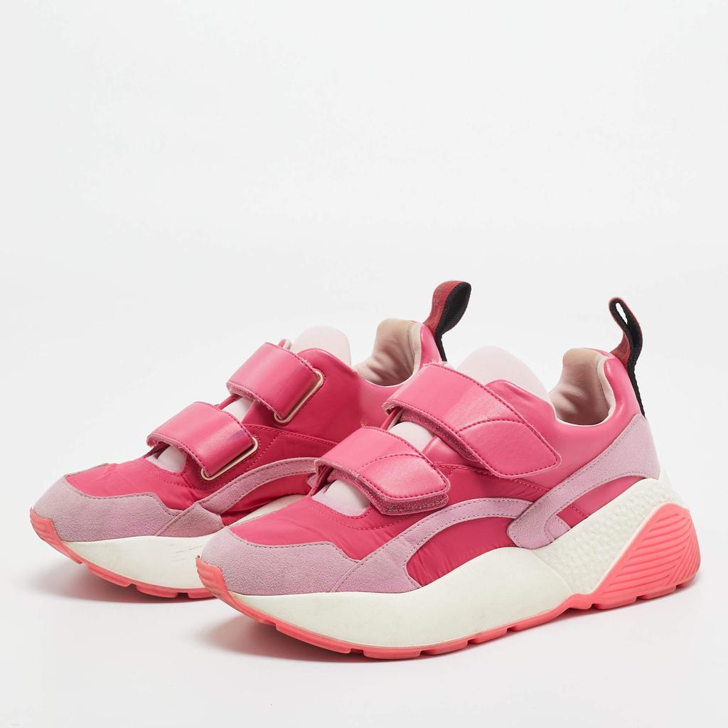 Stella McCartney Stella McCartney Pink Faux Leather And Fabric Velcro Strap Eclypse Low Top Sneakers Size 38