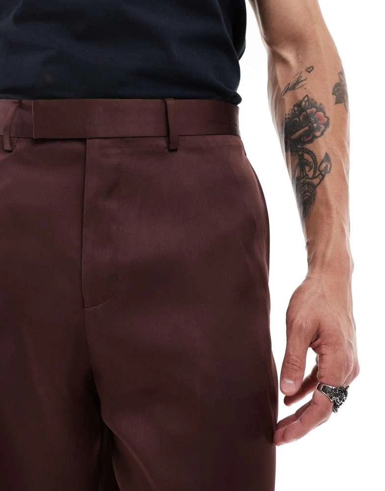 ASOS ASOS DESIGN wide leg suit trousers in brown satin 5