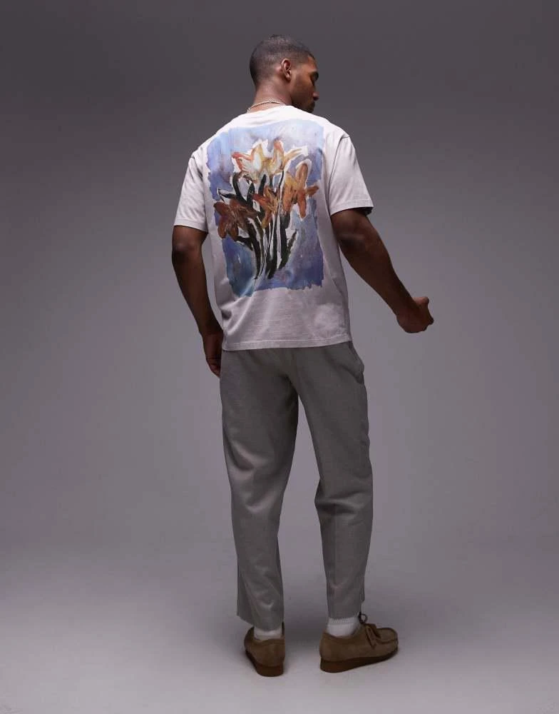 Topman Topman oversized fit t-shirt with front and back daffodils print in stone 1