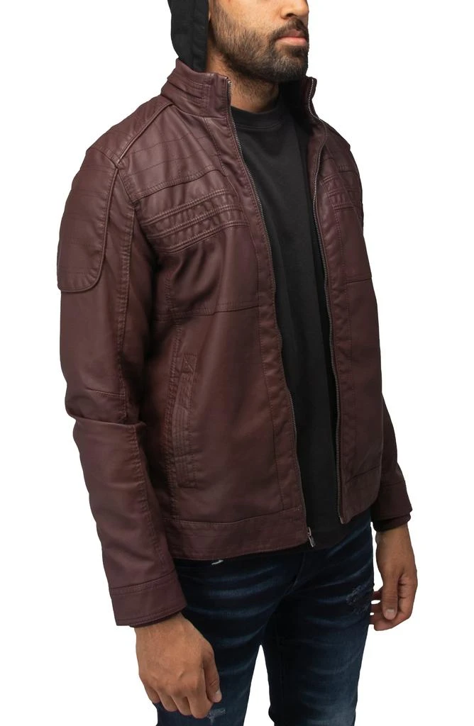 XRAY Faux Leather Hooded Moto Jacket with Faux Fur Lining 7
