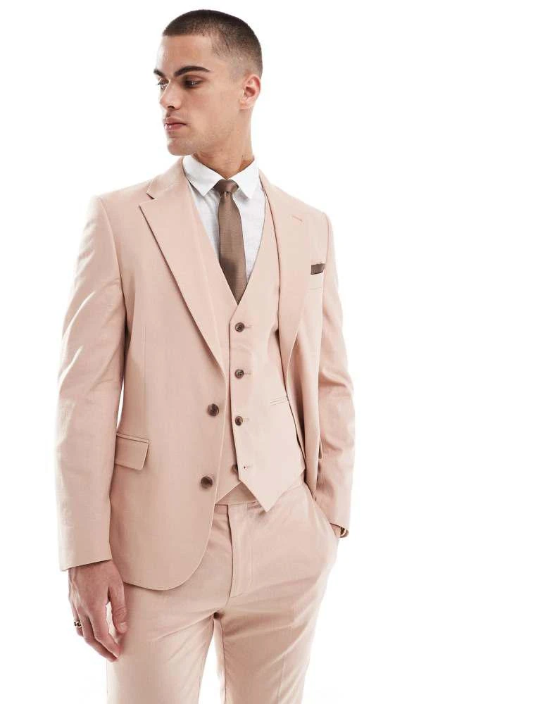ASOS ASOS DESIGN linen blend slim suit jacket in pink 1