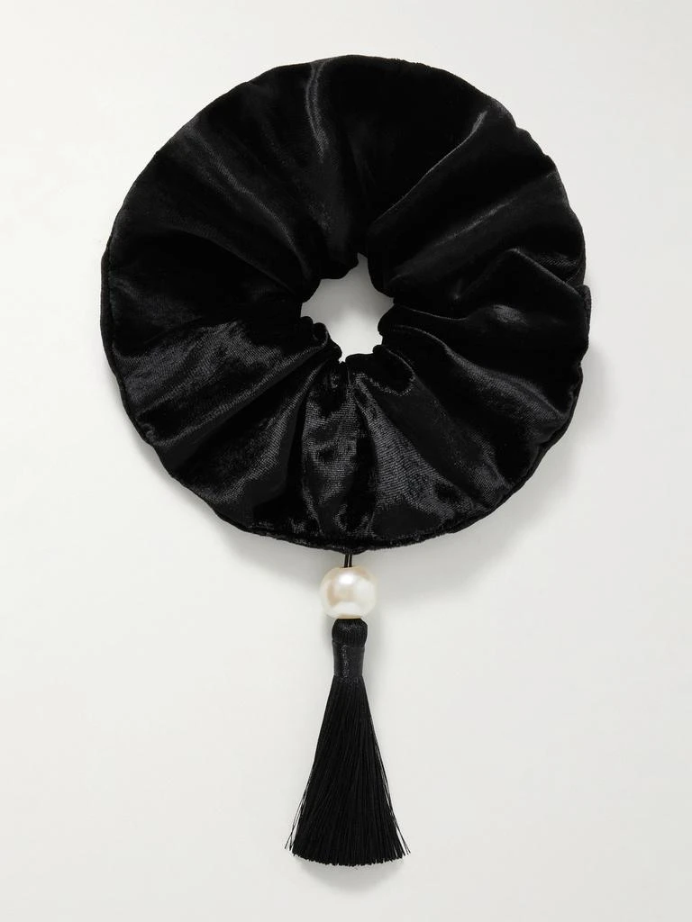 Jennifer Behr Isadora Tasseled Faux Pearl-embellished Velvet Scrunchie