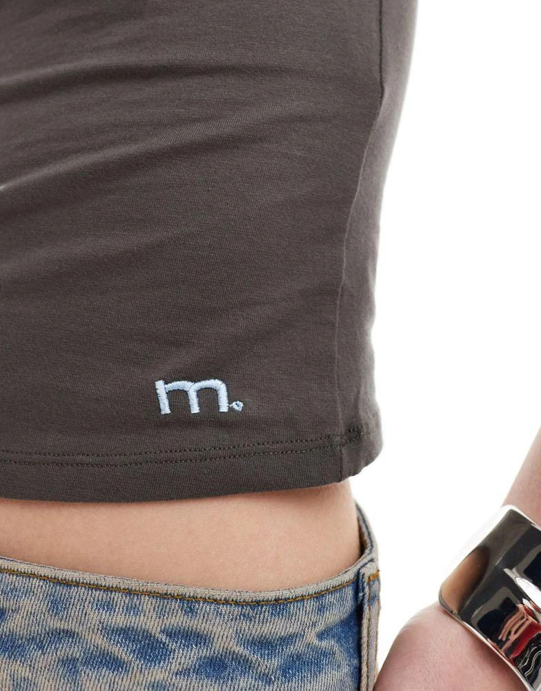 Motel Motel izolde ringer v-neck t-shirt in grey and blue 4