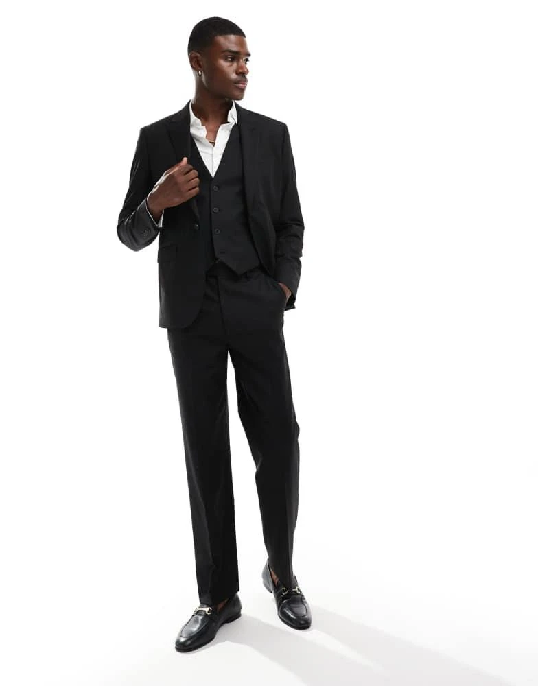 Shop ASOS DESIGN regular fit suit jacket with wool in black on