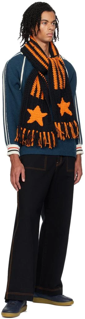 RICE NINE TEN Black & Orange Hand Knitted Crochet Scarf 3