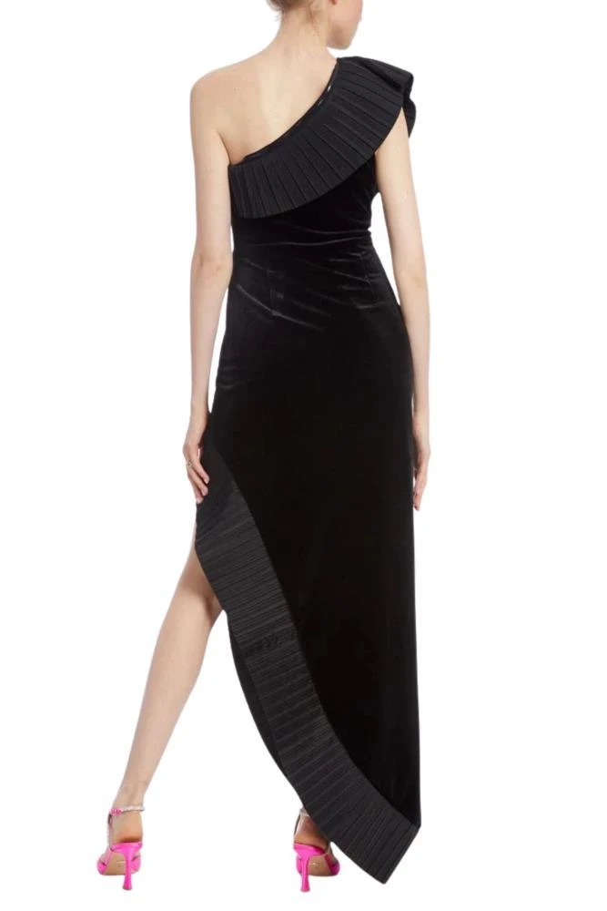 TRUEDAMES One33 Social Mercer Velvet Black Sleeveless Asymmetric One-Shoulder Neckline Pleated Ruffle Sheath Gown Dress 2