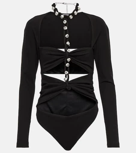 AREA Chain-link crystal-embellished jersey bodysuit 1