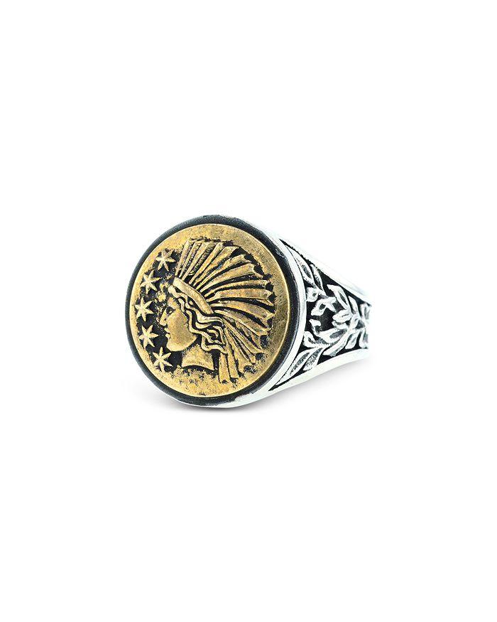 King Baby Men's Sterling Silver & Brass Alloy Liberty Headdress Signet Ring