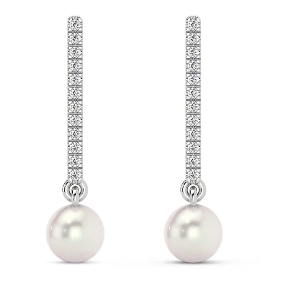 Pompeii3 6mm Pearl 
Diamond Dangle Earrings Women
s 14k Gold Tennis Earrings Lab Grown