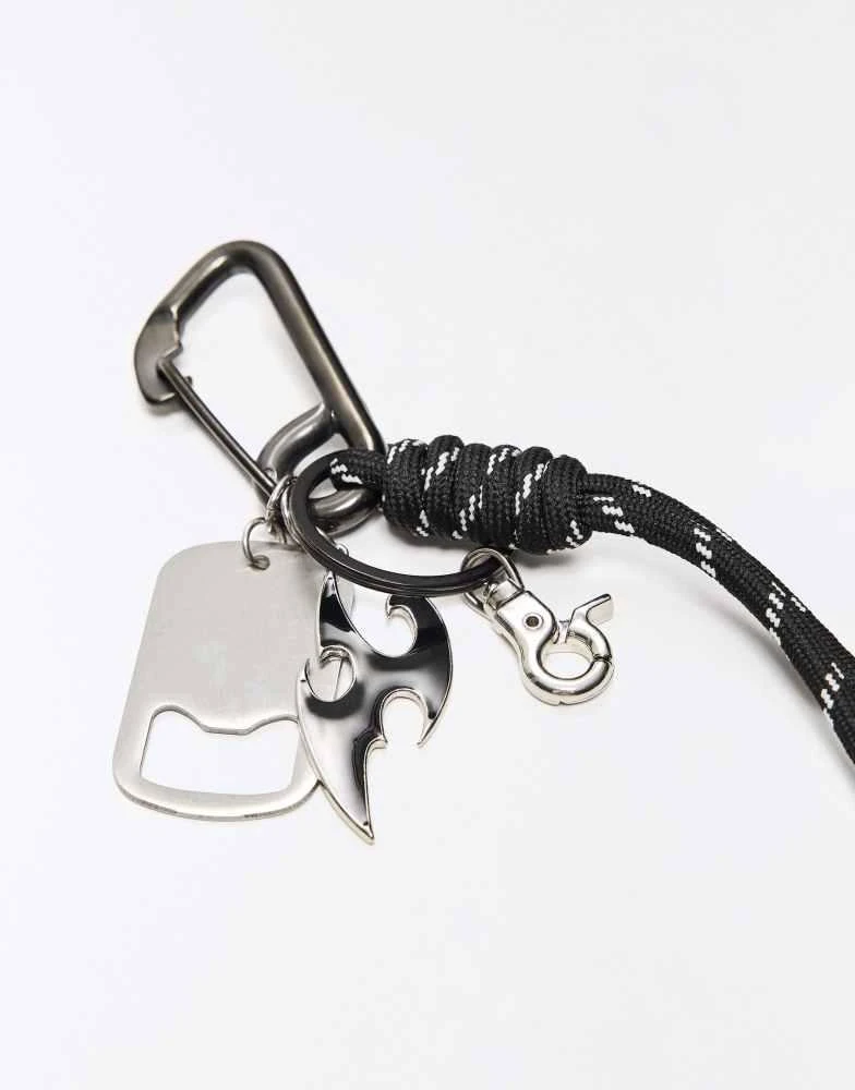 Bershka Bershka Monogram cord keyring in silver 2