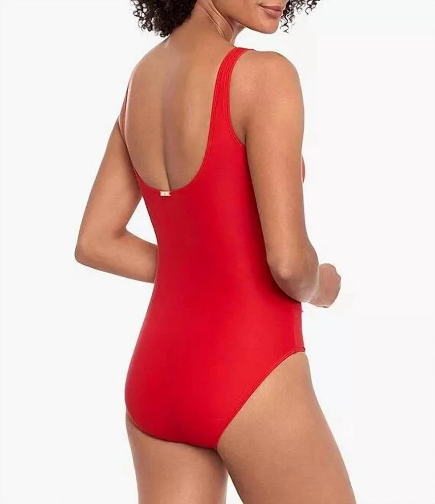 Ralph Lauren Beach Club Solid Ruffle One-Piece Bikini In Red 2
