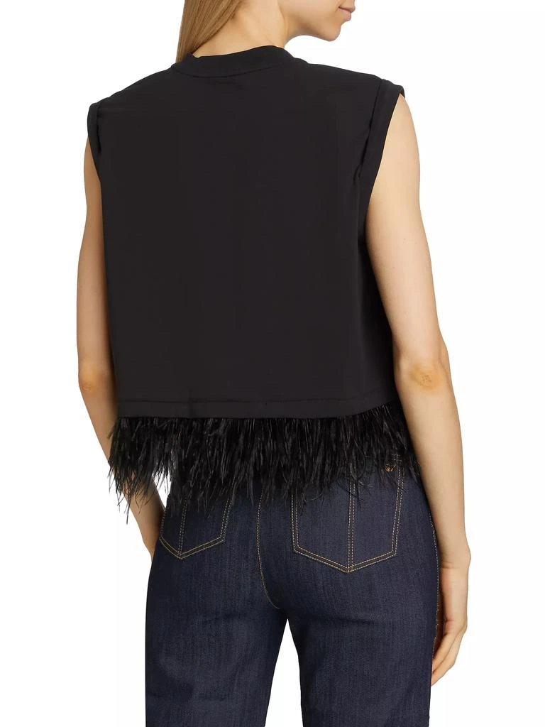 Cinq à Sept Feather-Trimmed Stretch-Cotton Crop T-Shirt 5