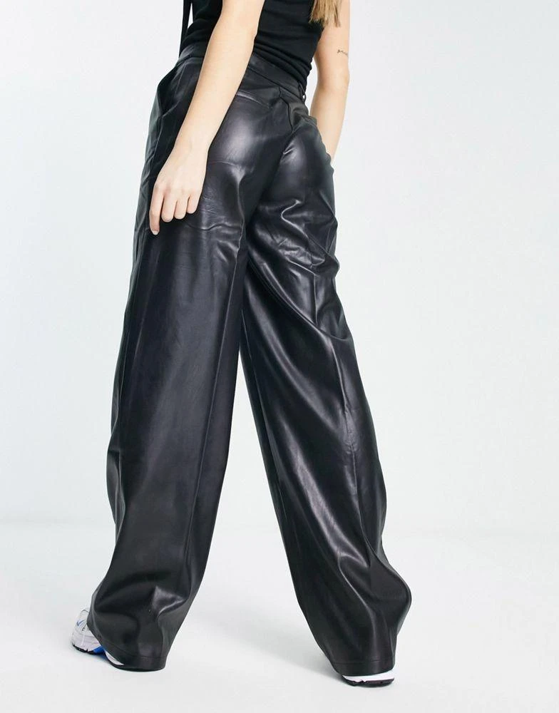 NA-KD NA-KD x Angelica Blick faux leather high waisted trousers in black 3