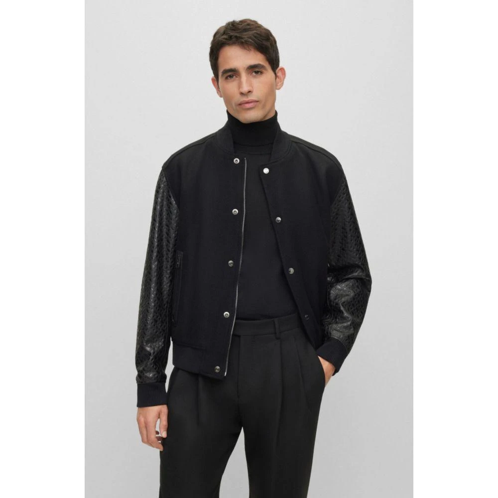 Hugo Boss Varsity-style jacket with monogram-embossed leather sleeves 3