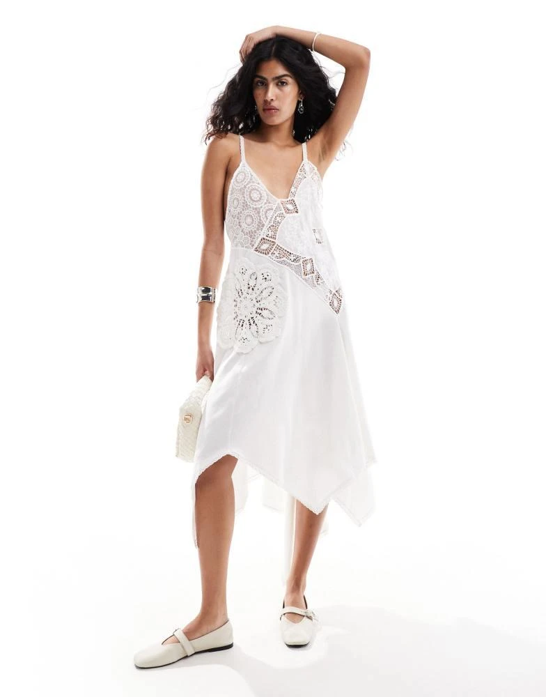 Mango Mango Selection hanky hem crochet dress in cream 2