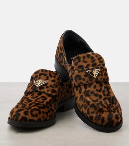Prada Logo leopard-print calf hair loafers 6