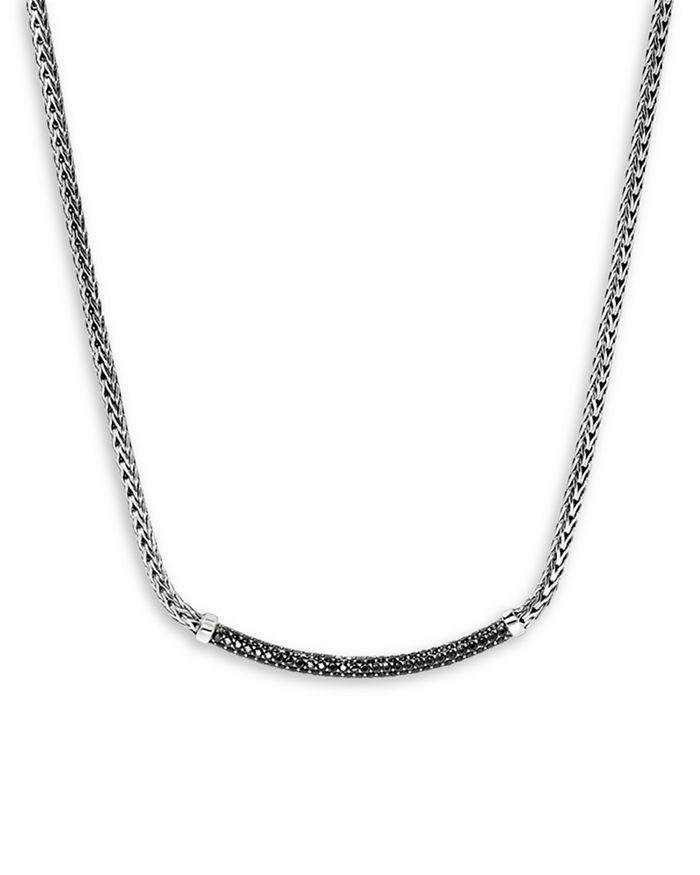 John Hardy Sterling Silver JH Essentials Black Sapphire Pavé Curved Bar Necklace, 16-18"