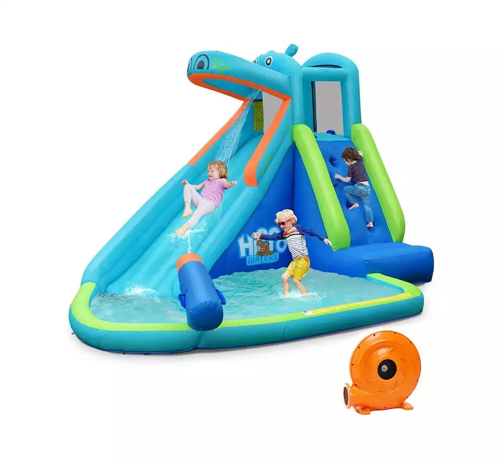 SKONYON Hippo Inflatable Water Slide Bounce House with 740W Blower