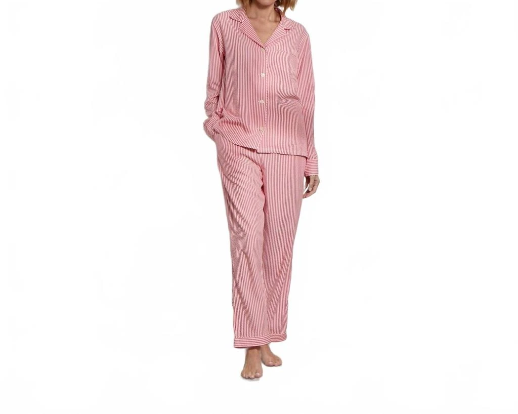 The Sleep Code Women
s Ticking Stripe Long Pj Set In True Red