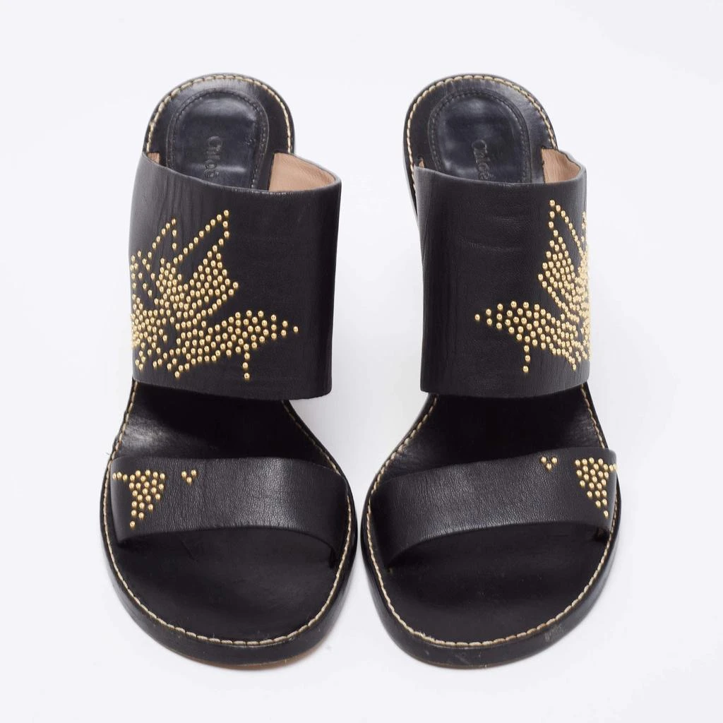 Chloé Chloe Black/Gold Studded Leather Slide Sandals Size 41 3