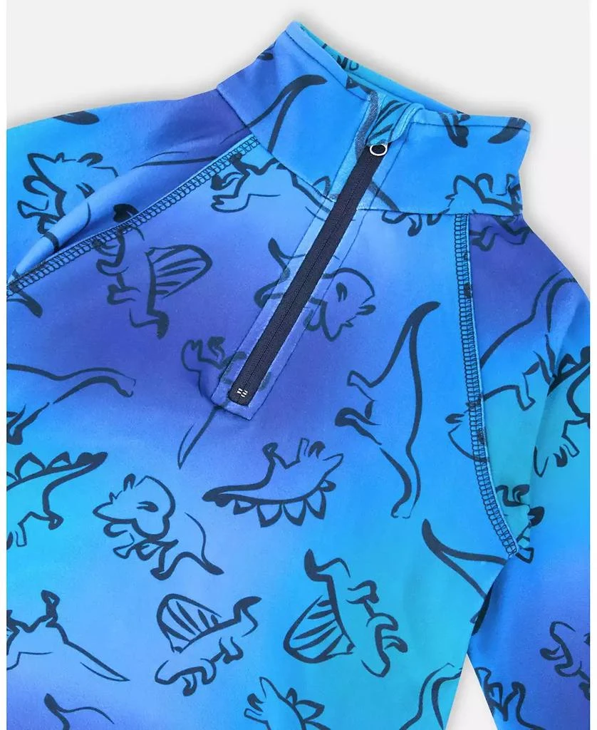 Deux par Deux Big Boys Two-Piece Thermal Underwear Set Blue Gradient Dinosaur Print 2