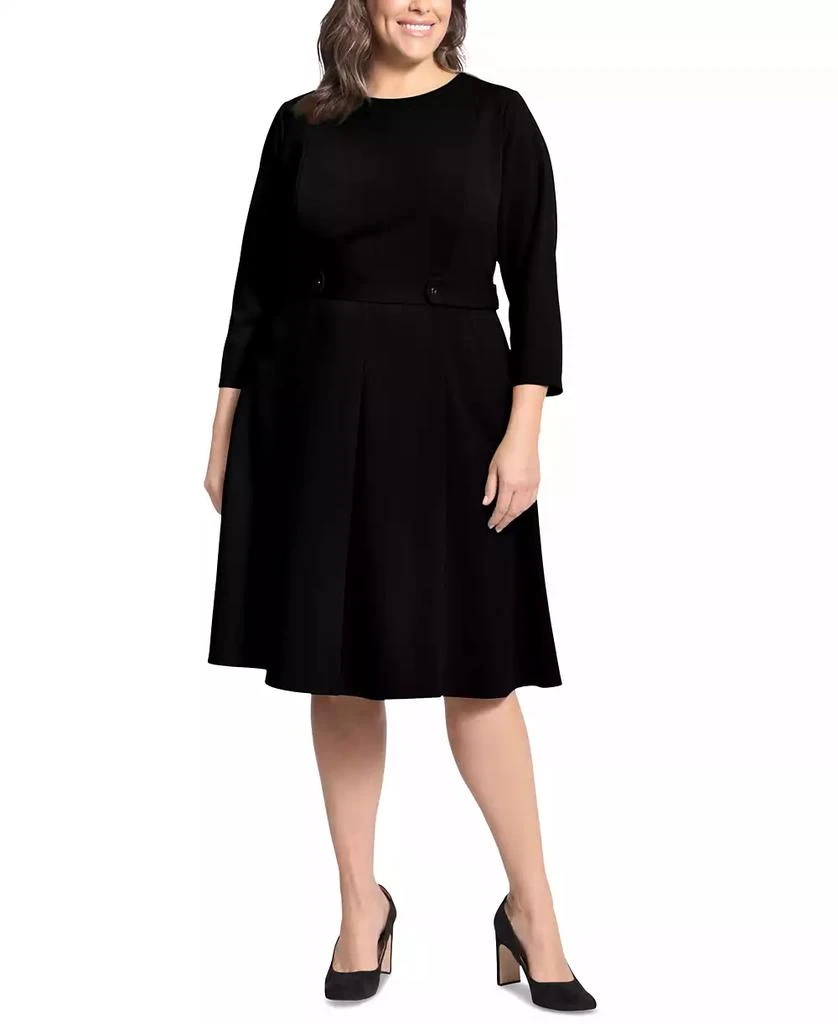 London Times Plus Size 3/4-Sleeve Tab-Waist Fit & Flare Dress 3