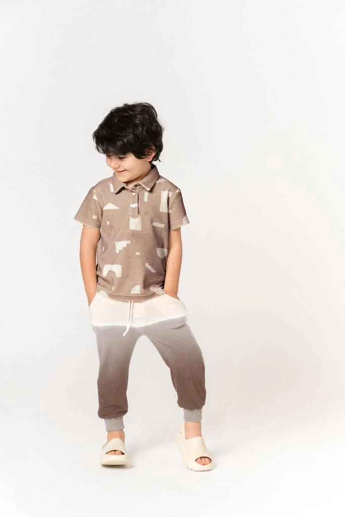 Omamimini Boys Terry Polo Shirt with Geo Print 2