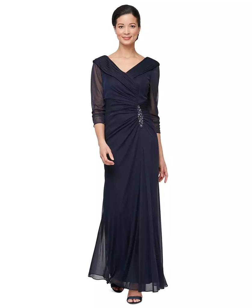 Alex Evenings Petite Portrait Collar 3/4-Sleeve Gown 1