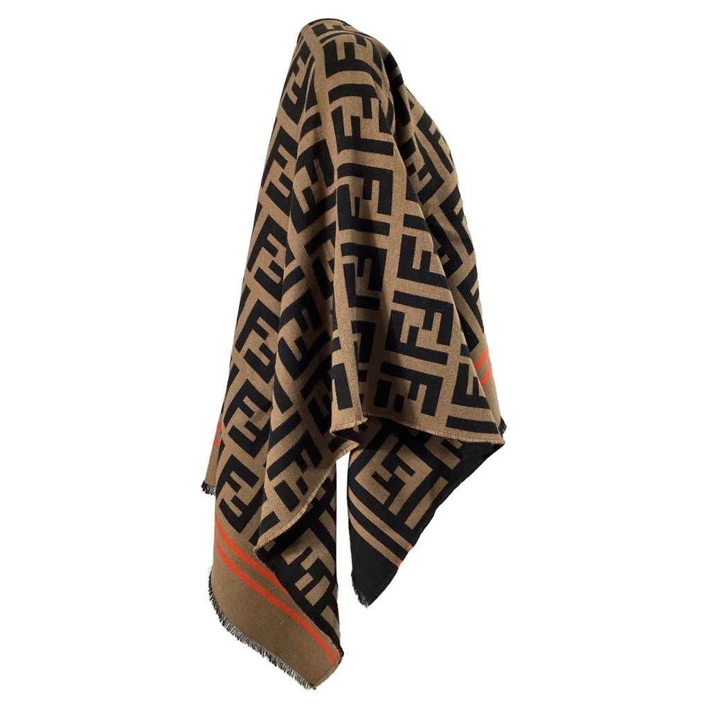 Fendi Logo Monogram Poncho in Brown Wool 2