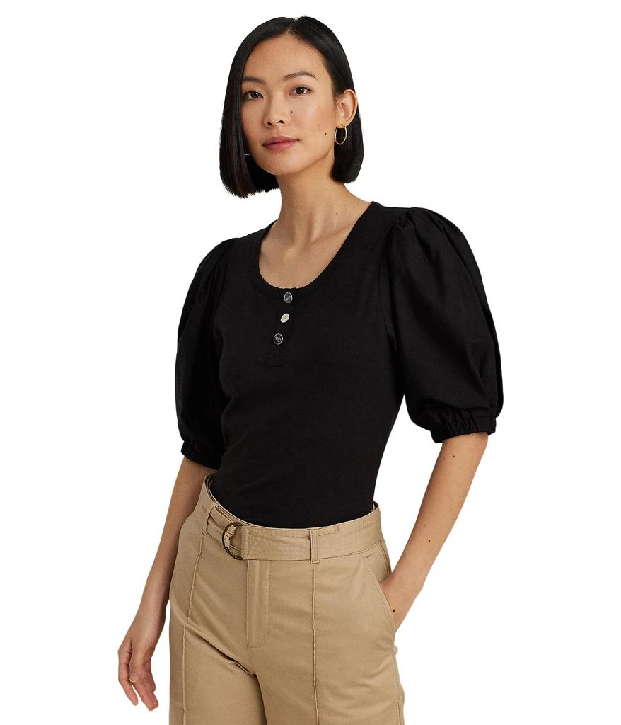 Ralph Lauren Stretch Cotton Puff-Sleeve Henley Tee 1
