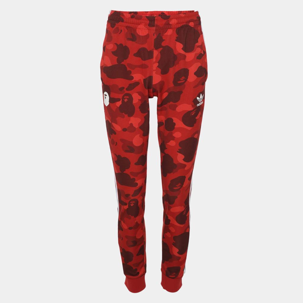 A Bathing Ape A Bathing Ape X Adidas Red Camouflage Print Polyester Drawstring Joggers S