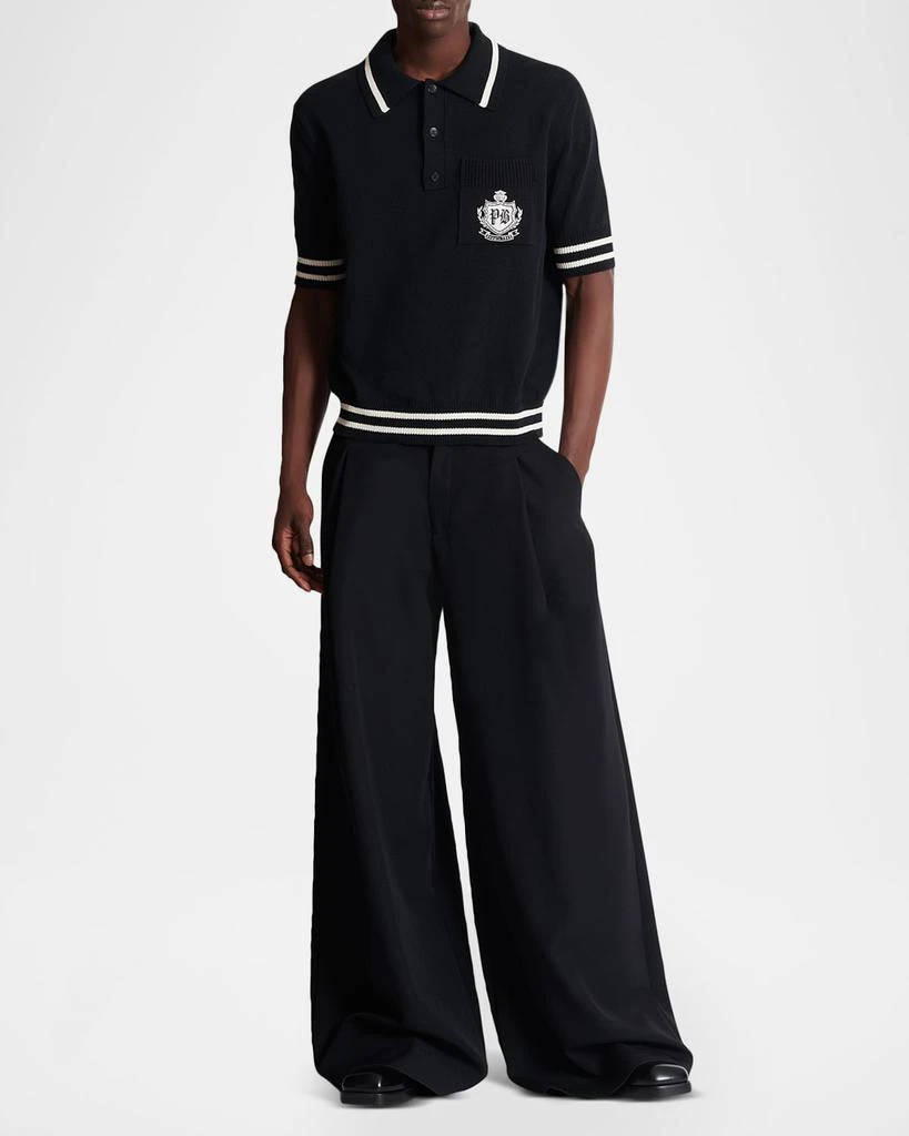 Balmain Men
s College Emblem Pocket Knit Polo Shirt 2