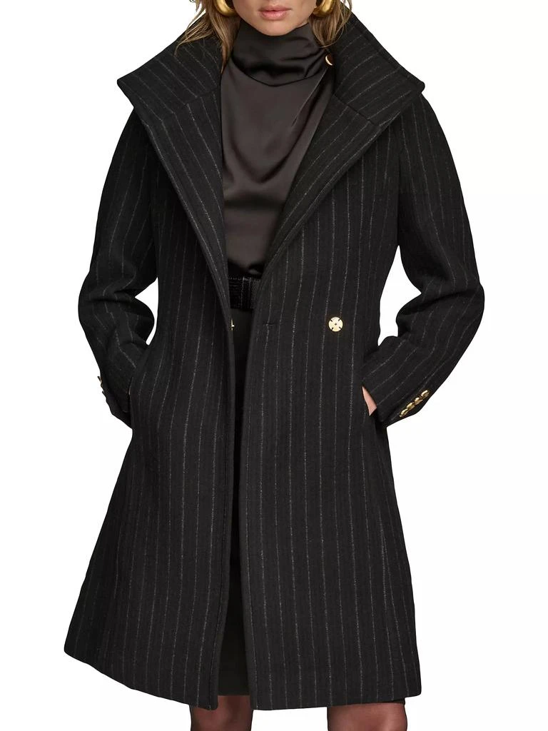 Donna Karan Pinstripe Wool-Blend Belted Trench Coat 1