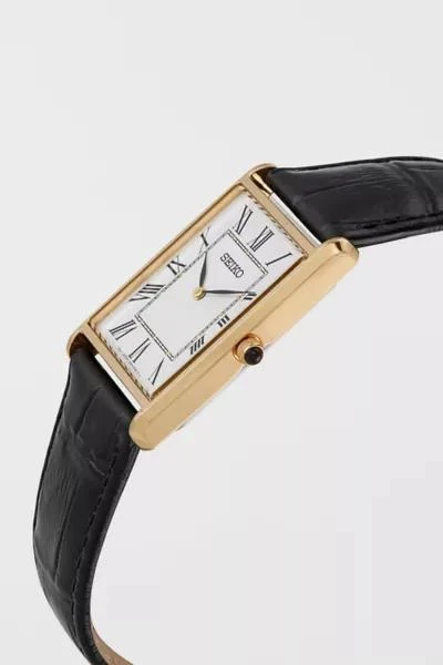 Seiko Seiko Quartz Square Face Black Leather Watch SWR052 2