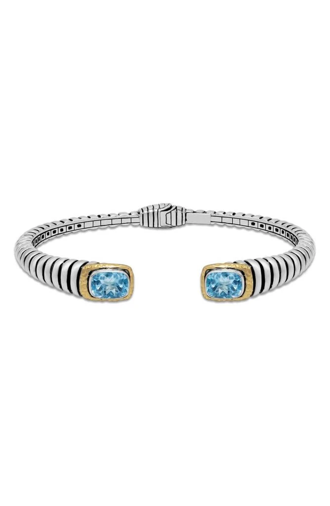 SAMUEL B. Sterling Silver 
18K Gold Blue Topaz Hinged Bangle Bracelet