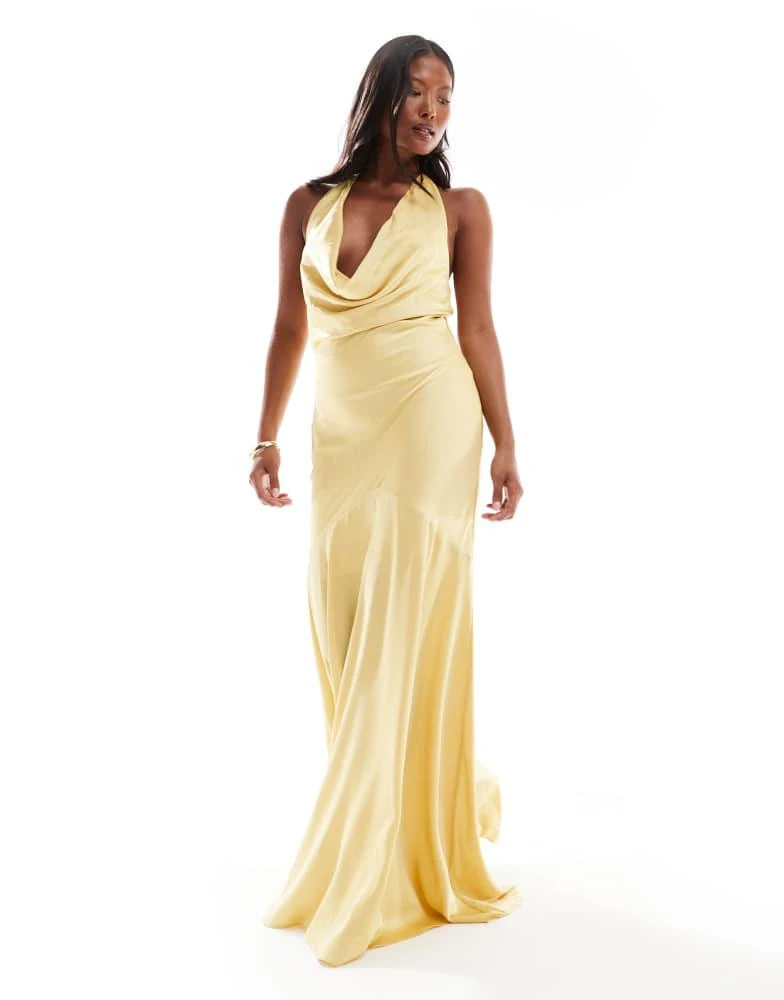 TFNC Petite TFNC Petite Bridesmaids cowl halterneck satin maxi dress in  honey - Dresses & Skirts - Free Shipping - BeyondStyle