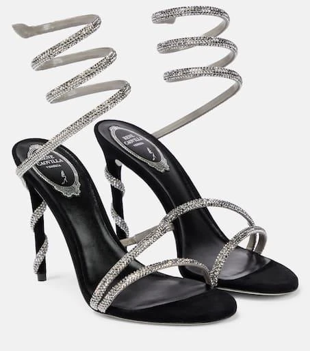Rene Caovilla Cleo crystal-embellished velvet sandals 1