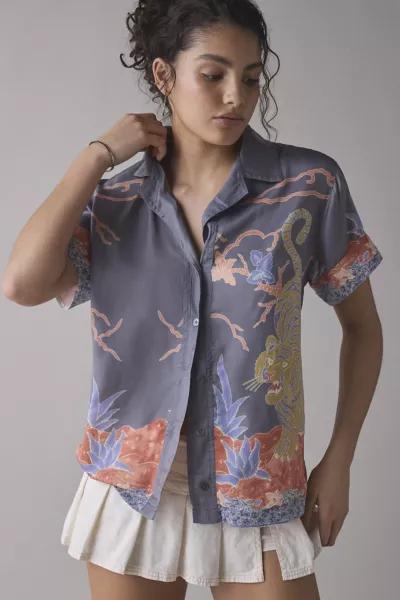 BDG BDG Asher Satin Printed Souvenir Short Sleeve Button-Down Shirt
