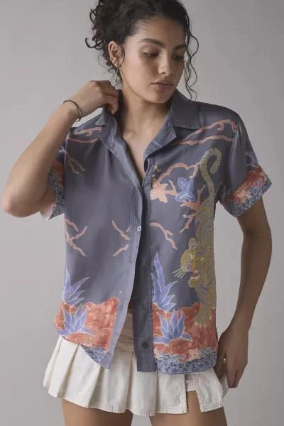 BDG BDG Asher Satin Printed Souvenir Short Sleeve Button-Down Shirt 1