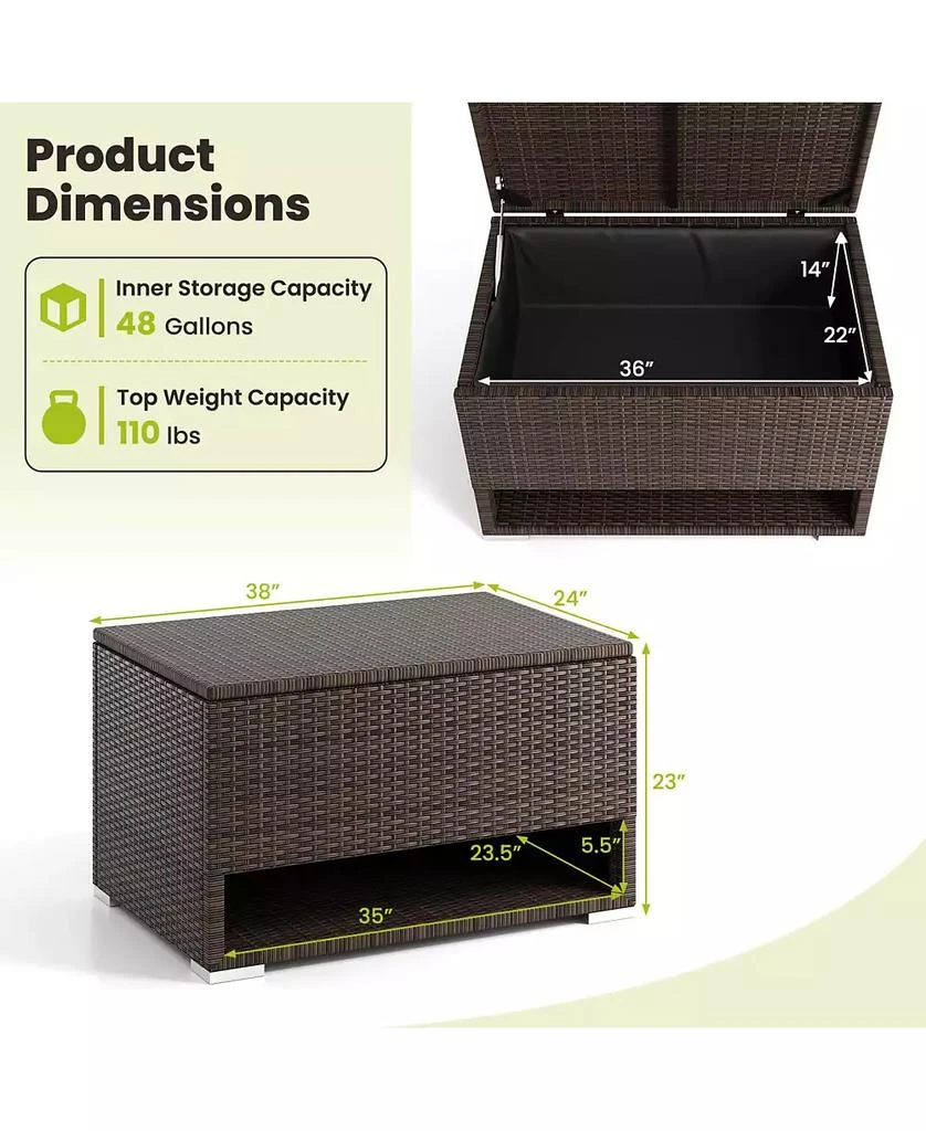 Costway 48 Gallon Deck Box with Shoe Rack Waterproof Liner Lid Outdoor Storage Box 3